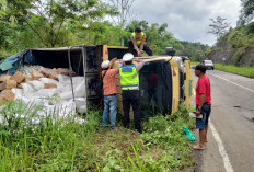 Truk Pengangkut Sembako Terguling di Liku Lematang