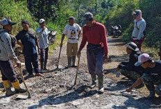 Warga Candi Jaya Gotong Royong Perbaiki Jalan Rusak di Tanjakan Air Melintang